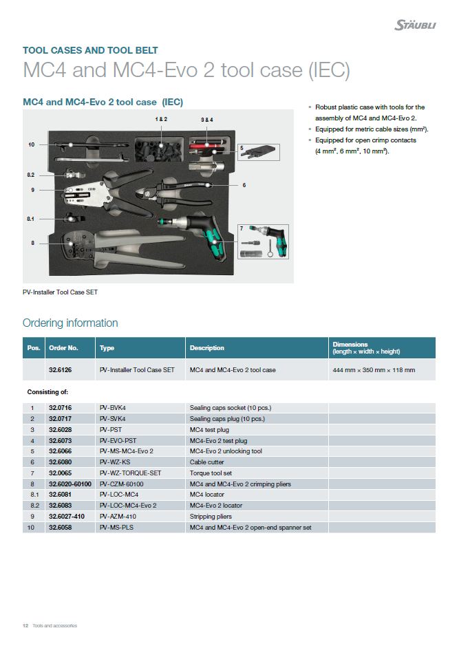 Stäubli verktøysett for MC4/MC4-EVO-konnektorer